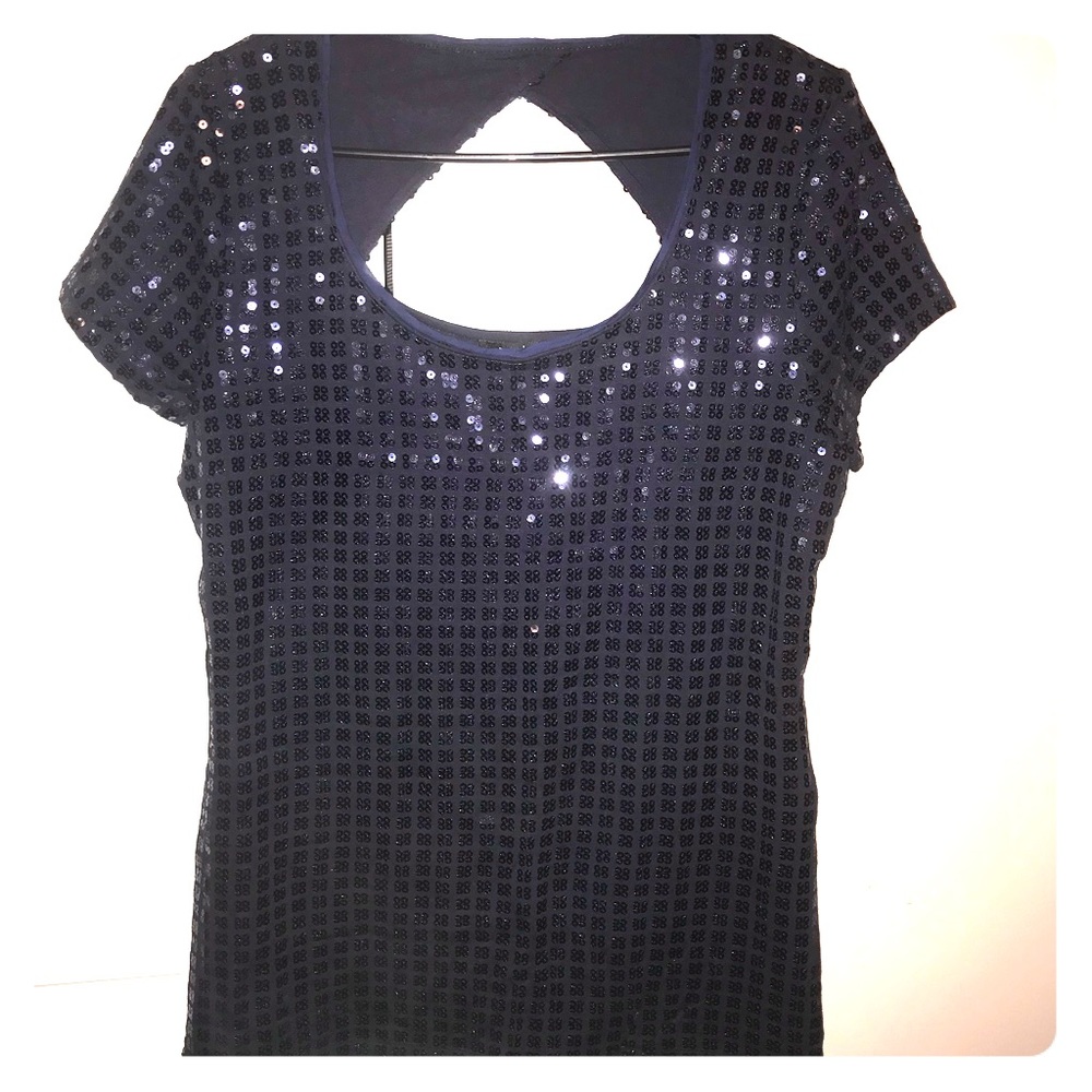 WHITE HOUSE BLACK MARKET Sequin Sparkle Tee Navy